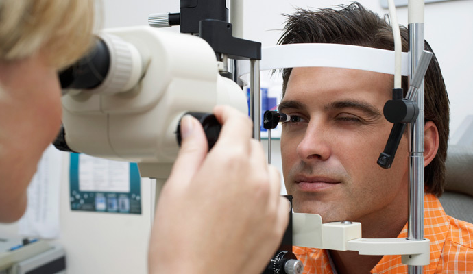 A patient undergoing an eye exam.